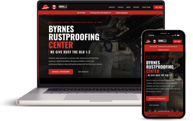 The Byrnes Rustproofing website shown on a laptop and a phone