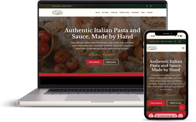 The Durante&rsquo;s Pasta website shown on a laptop and a phone