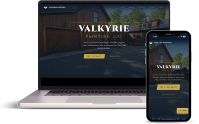 The Valkyrie Painting website shown on a laptop and a phone